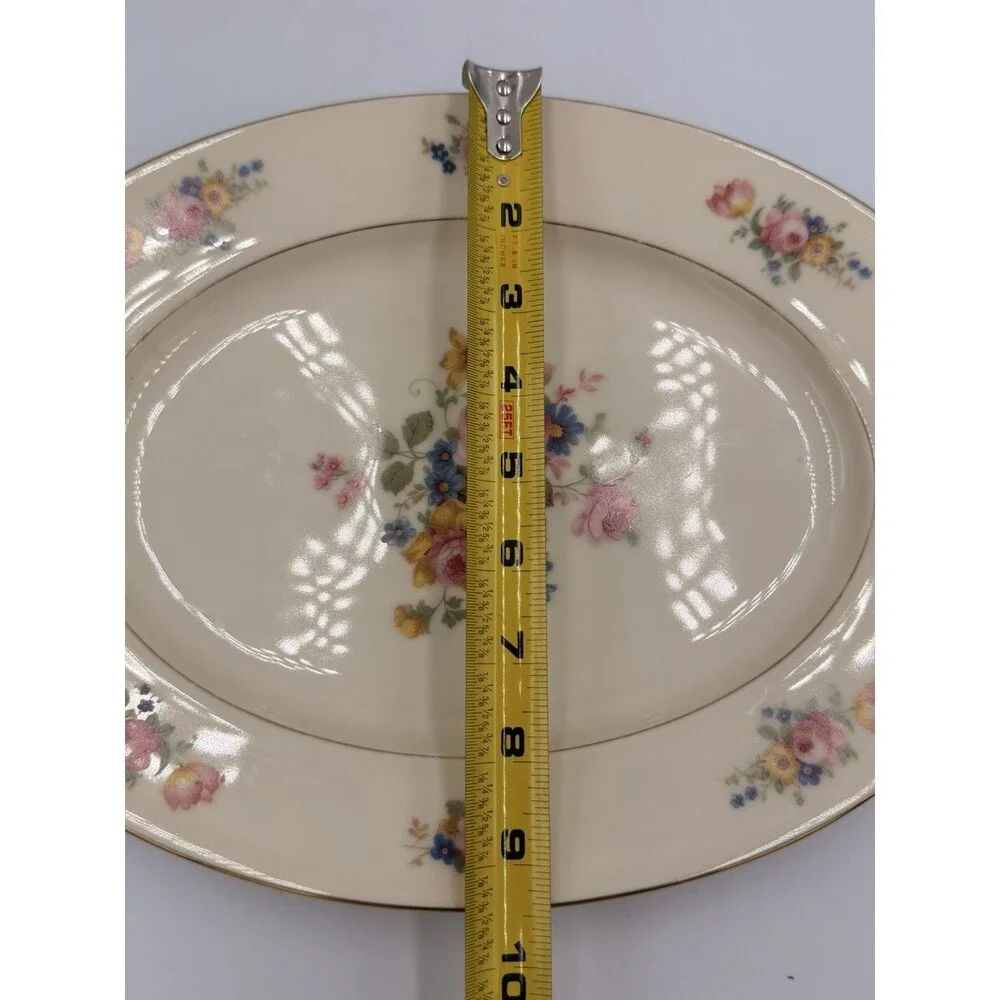 Vintage Czechoslovakia Floral Porcelain Serving Platter Gold Trim Oval 13” Roses